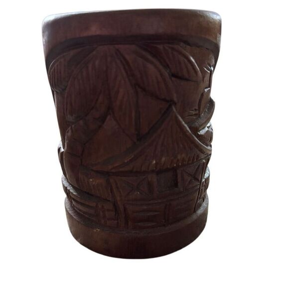 Vintage Hand Carved Wooden Tiki Mug - Picture 2 of 8